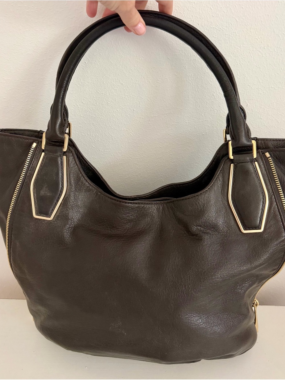 Michael Kors Dark Brown Leather Tote with Gold Accents - Picture 2 of 6
